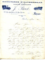 FACTURE.69.LYON.GARNITURES D'AUTOMOBILES.CAPOTES AMERICAINES.J.PICOT 103 RUE GARIBALDI & 91 RUE VAUBAN. - Automobile