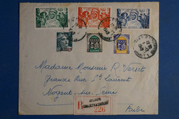 AG10 ALGERIE  BELLE  LETTRE RECOM.  1949 ALGER  POUR NOGENT S SEINE FRANCE +SURCHARGE + AFFRANCH. INTERESSANT - Briefe U. Dokumente