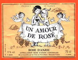 étiquette De Vin De Rosé D'anjou " Un Amour De Rosé à Beaucaire - Amoureux De Peynet  - 75 Cl - Vino Rosado