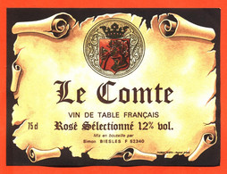 étiquette De Vin Rosé Sélectionné Le Comte Ets Simon à Biesles - 75 Cl - Roséwijn