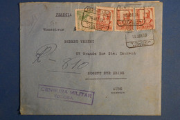 AG11  ESPANA  BELLE  LETTRE CENSUREE GUERRE CIVILE 1938  TOLOSA  POUR NOGENT  FRANCE + PAIRE TP+ AFFRANCH. INTERESSANT - Republikeinse Censuur