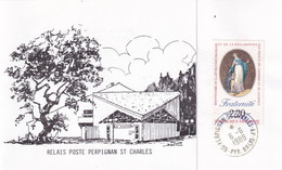 1989 Inauguration Du Relais Poste De Perpignan Saint-Charles 2 Volets   Timbre Et Cachet  06/06/89 - Documents Of Postal Services