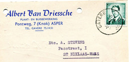 1966 Kaart Van ALBERT VAN DRIESSCHE Asper (Plaatbewerking) Naar Sint Niklaas - Gefr. 2 Fr Boudewijn Bril Stempel GAVERE - Brieven En Documenten