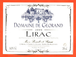 étiquette De Vin De Lirac Domaine De Géorand 1999 Brunel à Chusclan - 75 Cl - Vin De Pays D'Oc