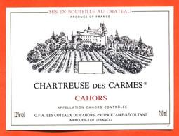 étiquette De Vin De Cahors Chartreuse Des Carmes GFA à Mercues - 75 Cl - Cahors