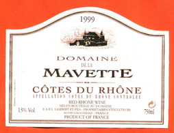 étiquette De Vin De Cotes Du Rhone Domaine De La Mavette 1999 Lambert à Gigondas - 75 Cl - Côtes Du Rhône