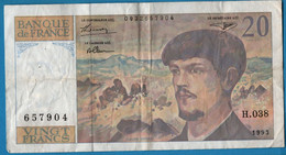 FRANCE 20 FRANCS 1993 # H.038 P# 151f  ''Debussy'' - 20 F 1980-1997 ''Debussy''