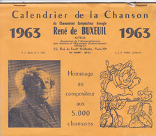 CALENDRIER DE LA CHANSON    1963   DU CHANSONNIER  RENE DE BRUXEUIL - Grand Format : 1961-70