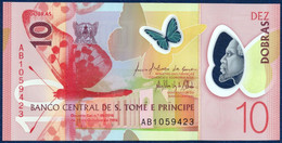 SAN TOME - SAO TOME AND PRINCIPE - ST. THOMAS 10 DOBRAS PICK 71 POLYMER BUTTERFLY BIRD Prinia Molleri 2016 UNC - Sao Tome And Principe