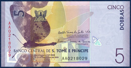 SAN TOME - SAO TOME AND PRINCIPE - ST. THOMAS 5 DOBRAS PICK NEW BUTTERFLY SHREW 2020 UNC - Sao Tome And Principe