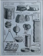 GRAVURE 18ÈME ENCADRÉE : INSTRUMENTS DE MUSIQUE A PERCUSSIONS - Prints & Engravings