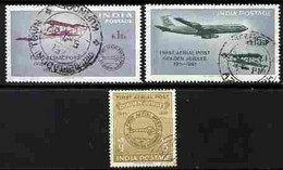 India 1961 First Official Airmail Flight Anniversary Set Of 3 Cds Used, SG 434-36 - Poste Aérienne