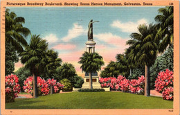 Texas Galveston Broadway Boulevard Showing Texas Heroes Monument - Galveston