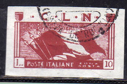 EMISSIONI LOCALI 1944 CLN AOSTA LIRE 10 NON DENTELLATO IMPERF. USATO USED OBLITERE' - Comitato Di Liberazione Nazionale (CLN)