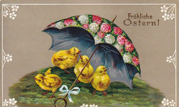 AK Fröhliche Ostern  - Küken Blumen Schirm - Duisburg 1908 (58376) - Pascua