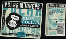 Lot 2 Etiquettes Bière Beer Labels Polar Monkeys Blue Collar Amber Lager - Beer
