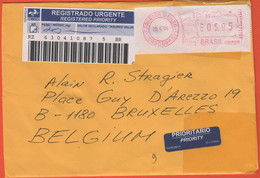 BRASILE - BRASIL - 2005 - 05,95 EMA,Red Cancel - Registered - Viaggiata Da Sorocaba Per Brussels, Belgium - Automatenmarken (Frama)