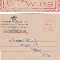 SEINE CL 1944 PARIS 51 EMA DE REMPLACEMENT CW06 L URBAINE DE SEINE TARIF 1F50 - 1921-1960: Modern Period