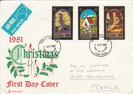 NOUVELLE ZELANDE LETTRE FDC NOEL POUR LA FRANCE 1981 - Storia Postale