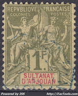 ANJOUAN : TYPE GROUPE 1 F OLIVE N° 13 OBLITERATION DISCRETE - COTE 100 € - Oblitérés