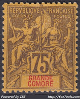 GRANDE COMORE : 75c N° 12 NEUF * GOMME AVEC CHARNIERE - TB CENTRAGE - COTE 80 € - Neufs