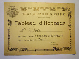 2021 - 3857  Collège De Jeunes Filles D'AURILLAC  " TABLEAU D'HONNEUR "   XXX - Non Classés