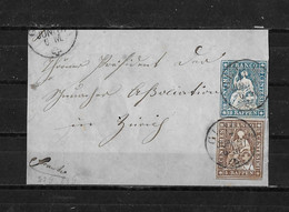 1854-1862 HELVETIA / STRUBEL (Ungezähnt) → Briefsegment GLARUS (Fingerhutstempel)   ►SBK-22B4.V & 23B4.Vb◄ - Covers & Documents