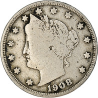 Monnaie, États-Unis, Liberty Nickel, 5 Cents, 1908, Philadelphie, TB+ - 1883-1913: Liberty (Liberté)