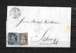 1854-1862 HELVETIA / STRUBEL (Ungezähnt) → Faltbrief ZÜRICH Nach Schwyz  ►SBK-22B4.V & 23B4.Vb◄ - Storia Postale