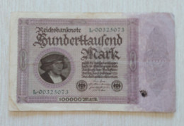 Germany 1923 - 100 000 Mark Reichsbanknote - No L.00325073 - P# 83a - VF - 100000 Mark