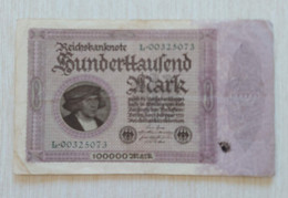 Germany 1923 - 100 000 Mark Reichsbanknote - No L.00325073 - P# 83a - VF - 100.000 Mark