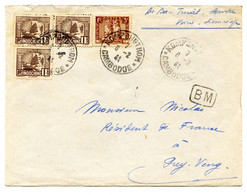 Indochine Divers Sur Enveloppe TAD KOMPONGTHOM, Cambodge 6.2.1941 + BM (de Siem Reap) Pour Prey-Veng - Rare - (C1619) - Covers & Documents