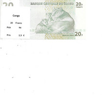 CONGO BILLET 20 FRANCS PICK 94 - Congo (Repubblica Democratica 1998)