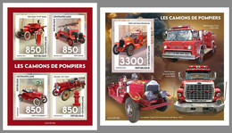 CENTRALAFRICA 2021 MNH Fire Engines Feuerwehr Fahrzeuge Camions De Pompiers M/S+S/S - OFFICIAL ISSUE - DHQ2147 - Feuerwehr