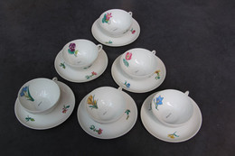 Rare Ensemble De 6 Tasses Et Sous-tasses Limoges NBD Enluminé à La Main Motifs De Fleurs - Limoges (FRA)