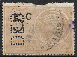 1921 FRANCE Timbre Fiscal Effet De Commerce Médaille De Tasset (5c) Perfin - Revenue Stamps