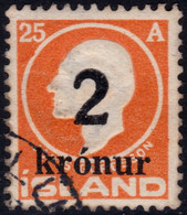 ✔️ Islande Iceland 1925 - Frederik VIII Overprint 2 Kroner Key Value - Mi. 119 (o) - €120 - Used Stamps