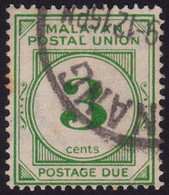 MALAYAN POSTAL UNION 1945 Postage Due 3c P15x14 Wmk.MSCA Sc#J14 - USED @N010 - Malayan Postal Union