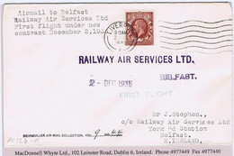 Ireland Airmail 1935 RAS First Flight Cover (new Contract) LIVERPOOL 2 DEC To Belfast, RAILWAY AIR SERVICES LTD - Poste Aérienne