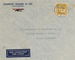 Nederlands Indië - 1937 - 42,5c Wilhelmina Op Business LP-cover Drukkerij De Unie Van Batavia Naar Den Haag - Indie Olandesi
