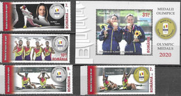 ROMANIA, 2021, MNH,OLYMPICS, TOKYO OLYMPICS, ROMANIAN MEDALLISTS, 4v+S/SHEET - Eté 2020 : Tokyo