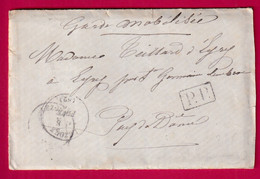 GUERRE 1870 CAD TYPE 16 LEZOUX PUY DE DOME GARDE MOBILISEE POUR ST GERMAIN LEMBRON LETTRE COVER FRANCE - Guerre De 1870