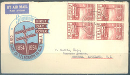 AUSTRALIA - 7.4.1954 - FDC - TELEGRAPH - FROM MELBOURNE TO REMUERA NZ - Mi 245 Yv 210 - Lot 24116 BLOC OF 4 - Primo Giorno D'emissione (FDC)