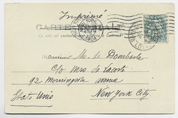 FRANCE BLANC 5C SEUL CARTE MENTION IMPRIME GARE DE ST ETIENNE LOIRE  1904 POUR NEW YORK - 1900-29 Blanc