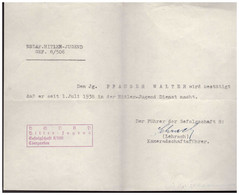Dt- Reich (008545) Propaganda Bescheinigung NSDAP Hitler- Jugend Gef. 8/ 506 Tiergarten Mit Dienststempel - Storia Postale