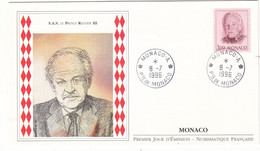 Monaco - Lettre FDC De 1996 - Oblit Monaco - Prince Rainier - - Covers & Documents