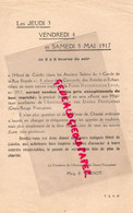 69- LYON- HOTEL DE COISLIN-CERCLE RUE ROYALE-FOIRE MAI 1917-CROIX ROUGE CHARITE-E. CARNOT-4 PLACE CONCORDE- - Programma's