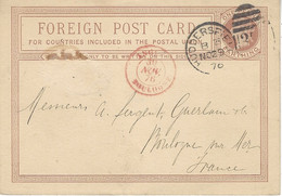 1876- Foreign Post Card De HUDDERSFIELD Avec Entrée  ANGL. / BOULOGNE   Rouge - Marques D'entrées