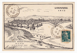 Carte Postale Libourne 1947 Gironde Marianne De Gandon 2 Francs Exposition Anglo Française A.C.T.O. - 1945-54 Marianne Of Gandon