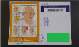 BURUNDI 2nt.Oct'2021 ORANGE Miniature Sheet On 150th Birth Of Mahatma Gandhi Franked REGISTERED Cover Travelled To India - Gebruikt